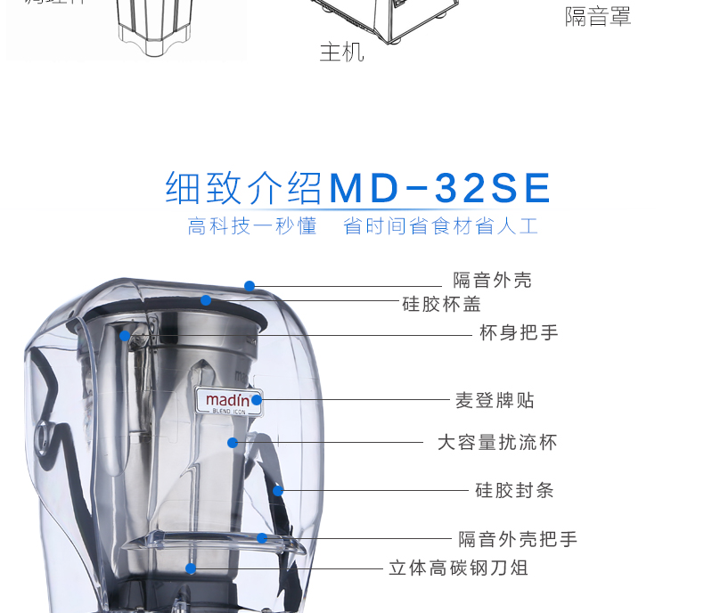 台湾麦登MD-32SE隔音罩钢杯调理机